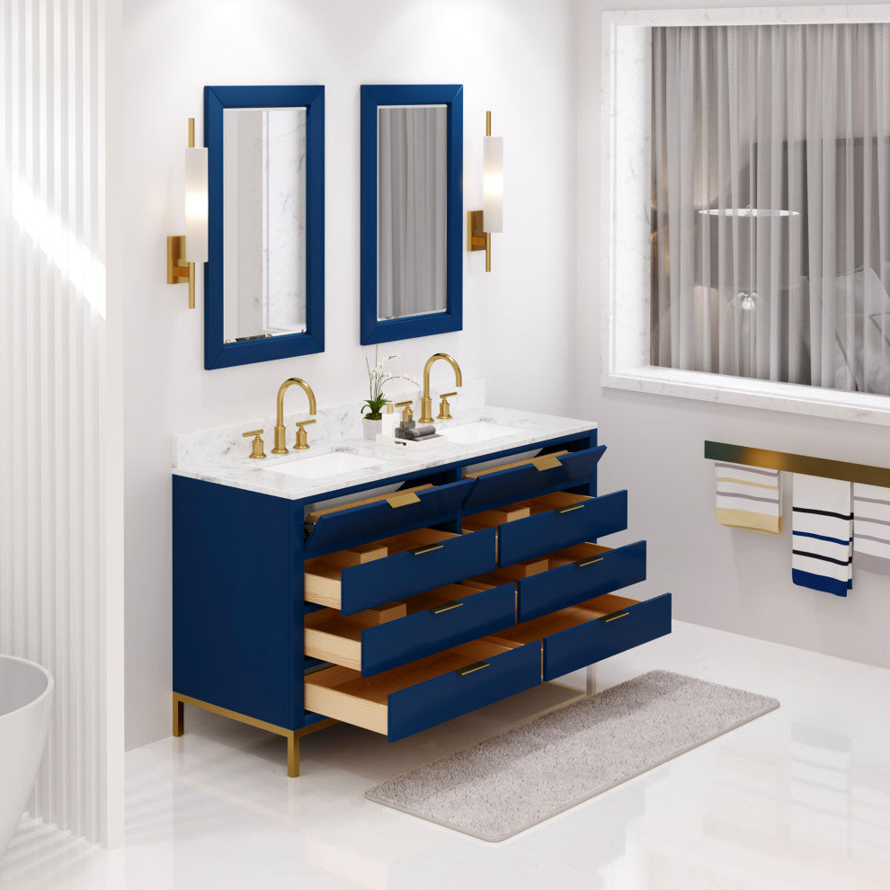 Bristol 60" Marble Countertop Vanity, Blue With Gooseneck Faucet