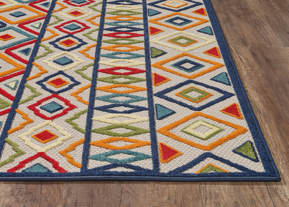 KAS Calla 6928 Ivory/Multi Aztec Area Rug, 6'7"x9'