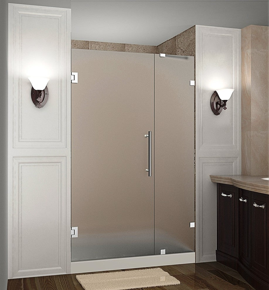 Nautis Completely Frameless Hinged Shower Door, Frosted Glass, Chrome, 40"x72"