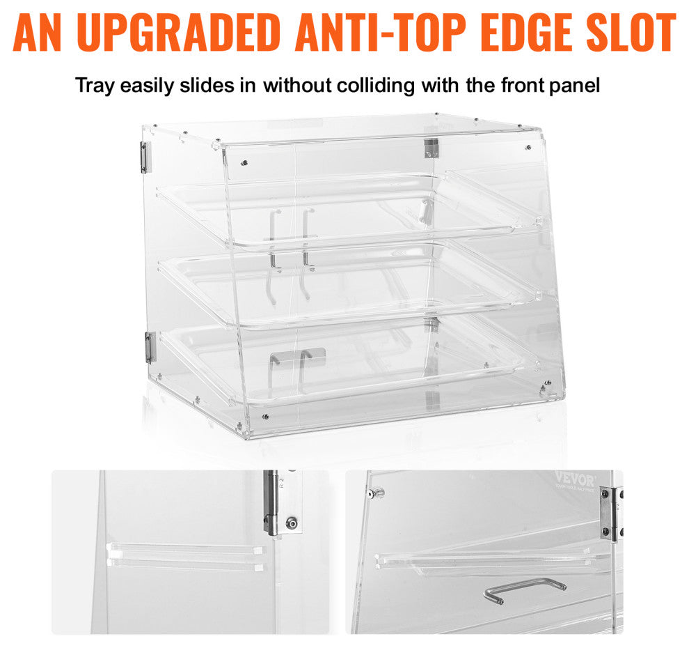 VEVOR 3-Tier Acrylic Bakery Display Case Countertop Donut Pastry Case Rear Door