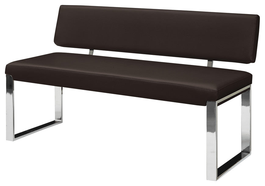 50" Brown and Silver Upholstered Faux Leather Bench