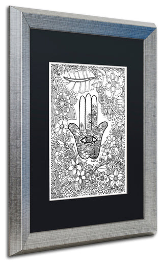 KCDoodleArt 'Hamsa Hand' Art, Silver Frame, Black Matte, 16"x20"