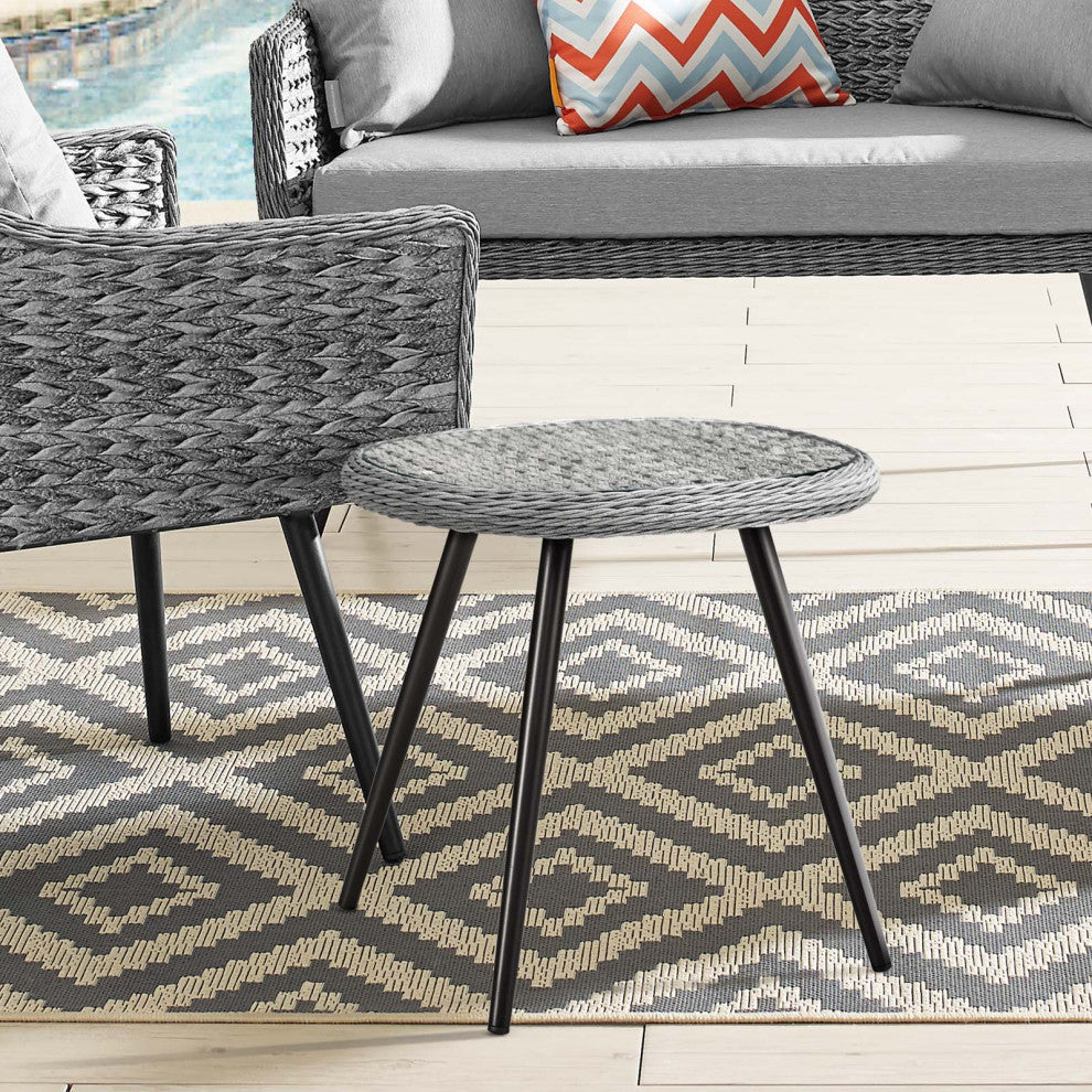 Endeavor Outdoor Patio Wicker Rattan Side Table, Gray