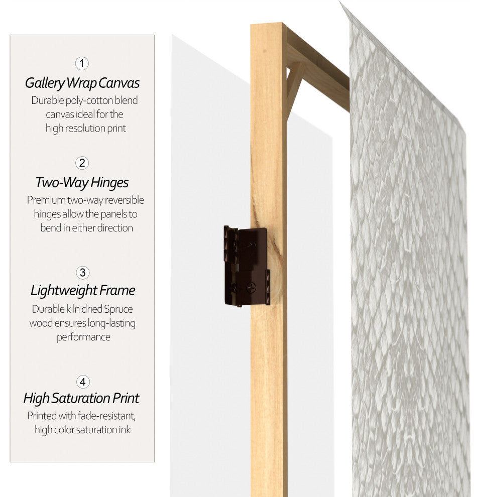 6' Tall Double Sided White Snake Print Canvas Room Divider