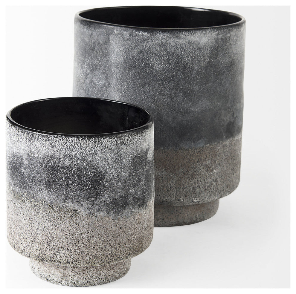 9" Black Brown and Gray Ombre Textured Ceramic Vase