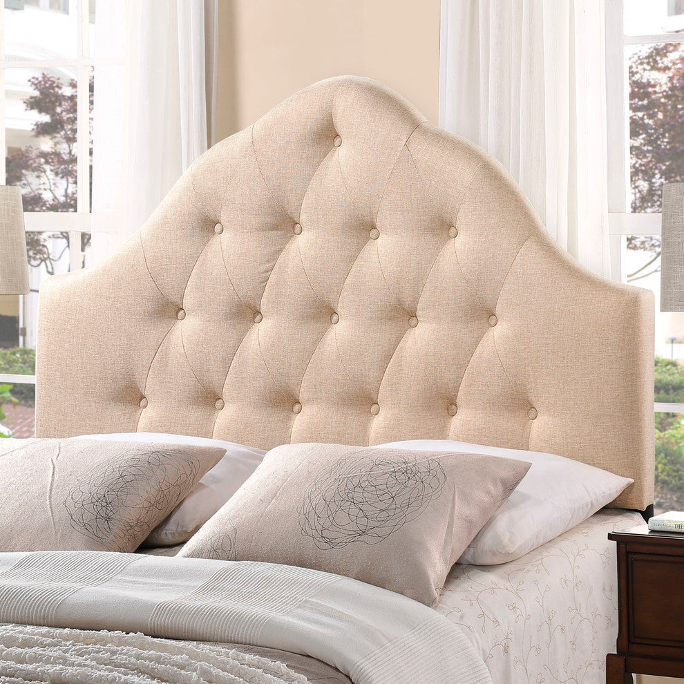 Modern Contemporary Queen Size Fabric Headboard, Beige Fabric