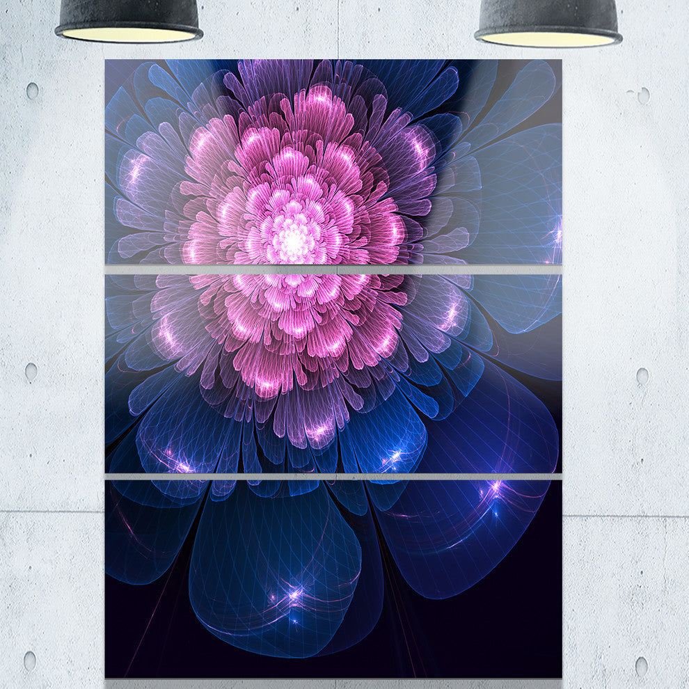 "Fractal Flower Pink and Blue" Digital Metal Wall Art, 3 Panels, 28"x36"