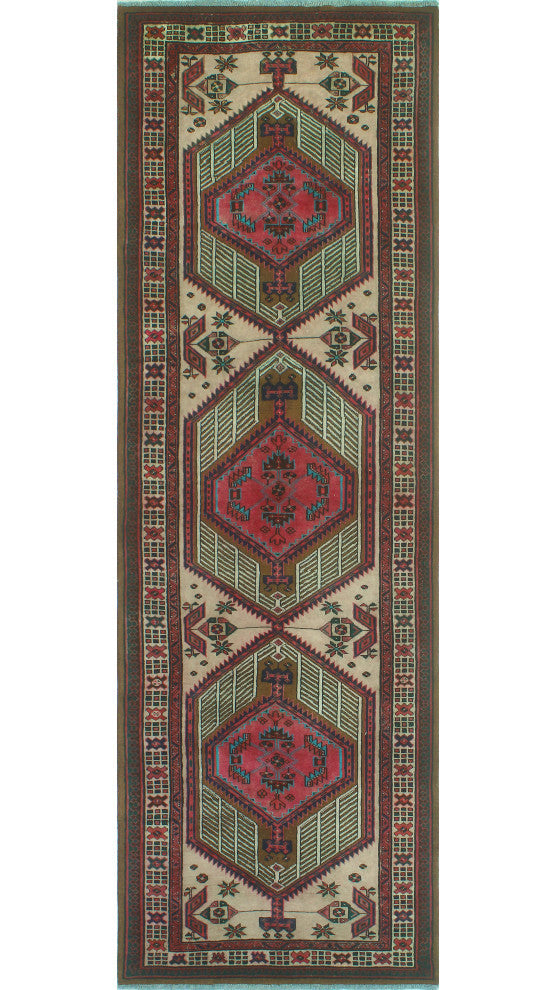 Fine Vintage Distressed Khurshid Beige/Rust Runner, 3'4x10'6