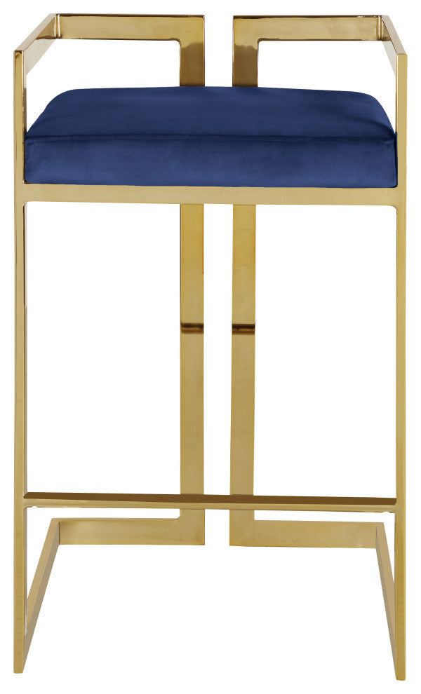 Ezra Counter Stool, Set of 2, Navy Velvet, Gold Base