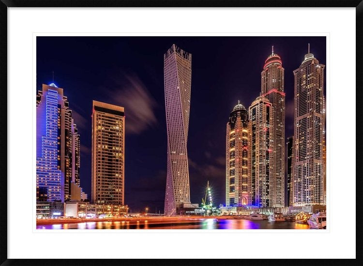 "Dubai Marina Night Shot" Framed Digital Print by Vinaya Mohan, 38"x28"