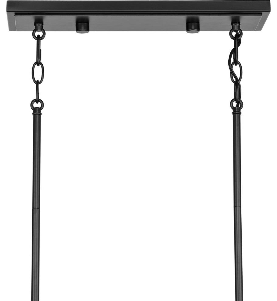 Lowery 4-Light Matte Black Linear Chandelier With Aged Silver Leaf Accent