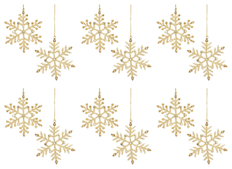 Jeweled Metal Snowflake Ornament, Set of 12