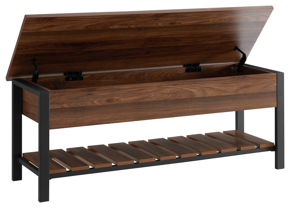 48" Modern Farmhouse Storage Bench, Dark Walnut