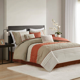 Madison Park Jenson 7 Piece Color Block Stripe Comforter Set With Throw Pillows
