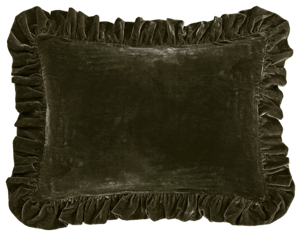Stella Silk Velvet Oblong Pillow, 16" x 21", Fern Green