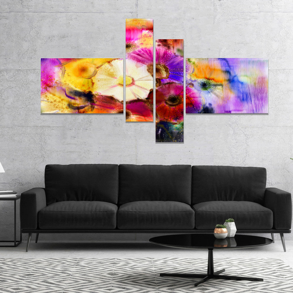 Bunch of Colored Daisy Flowers, Large Floral Canvas Art Print, 60"x32", 4 panels