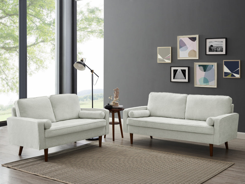 The Benard II Linen Square Arm Loveseat, Ivory White