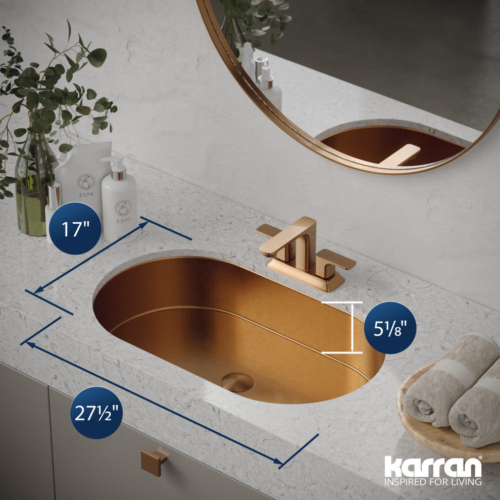 Karran Cinox Stainless Steel Oval Undermount Sink, Brushed Copper