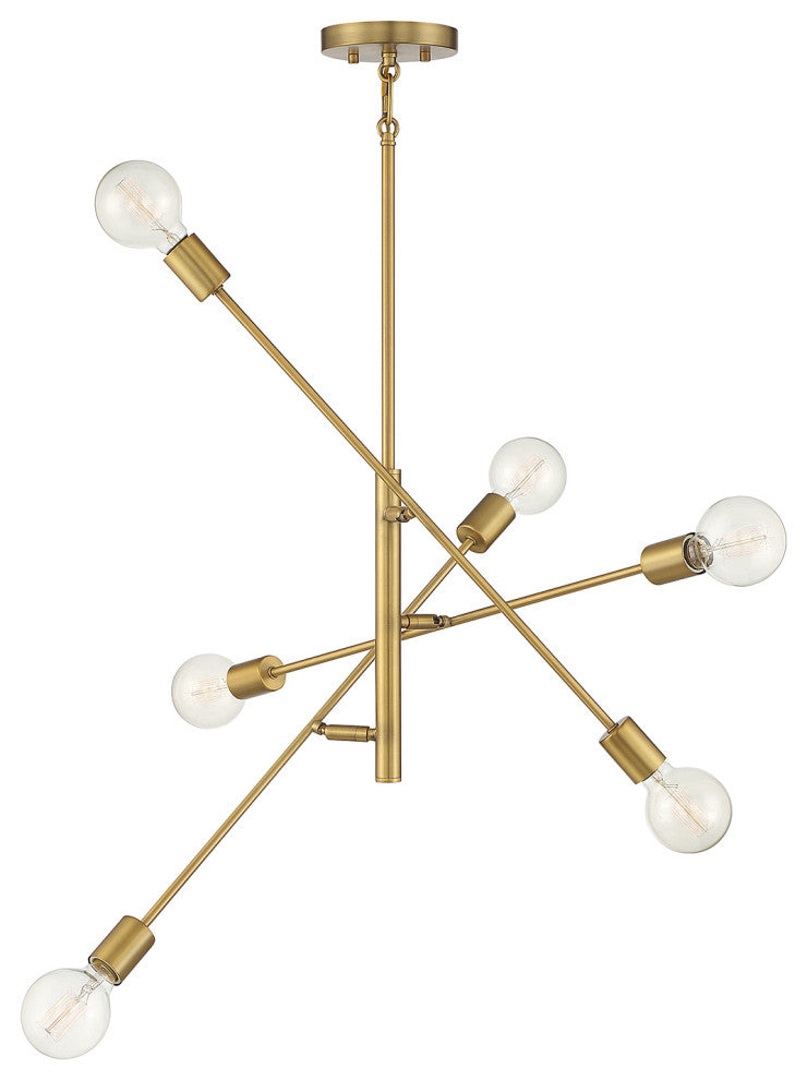 6-Light Chandelier, Matte Black, Natural Brass
