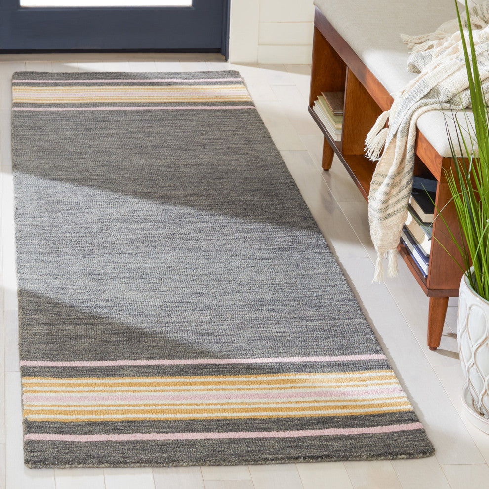 Safavieh Metro Met611H Striped Rug, Charcoal and Pink, 8'0"x10'0"