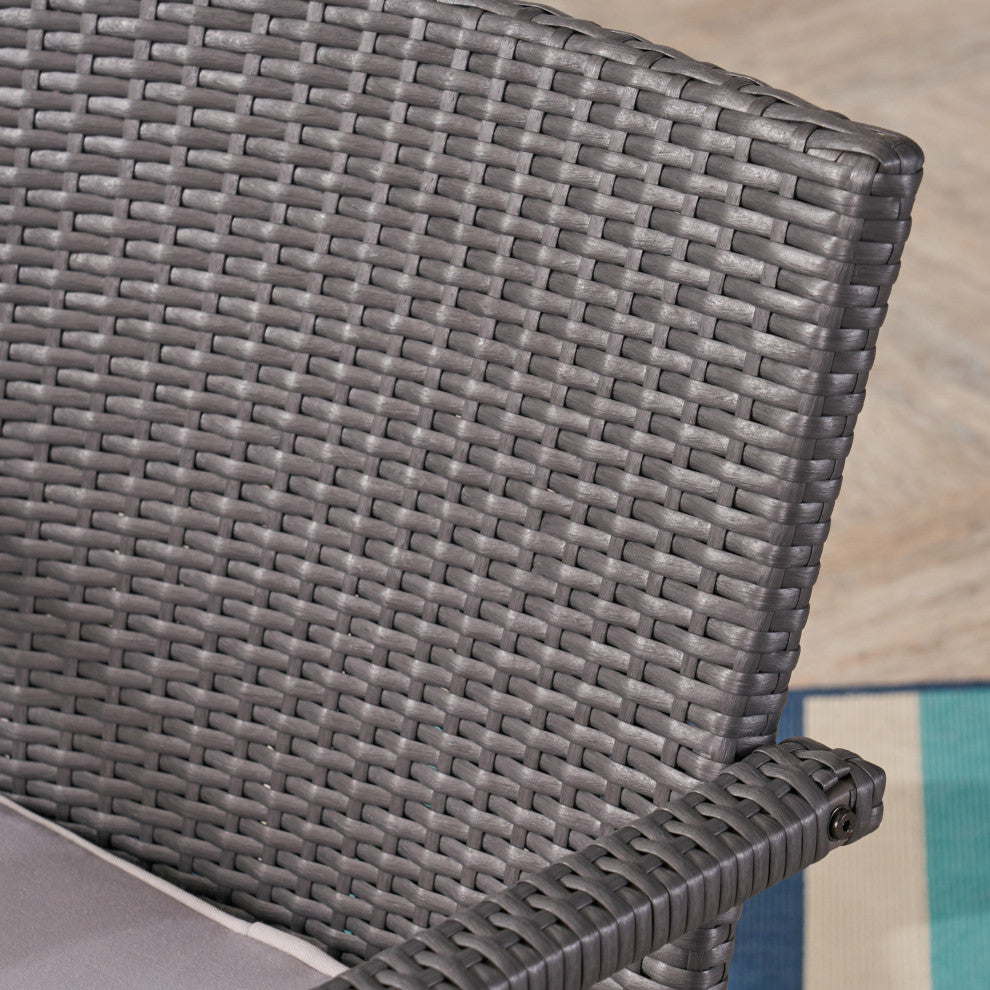 GDF Studio Bryson Outdoor Wicker 4 Seater Chat Set, Gray With Silver Cushions