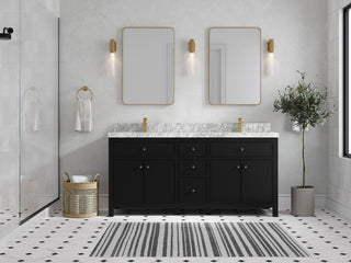 Sonoma 72 Double Sink Reeded Bath Vanity in Black 2" Carrara Marble