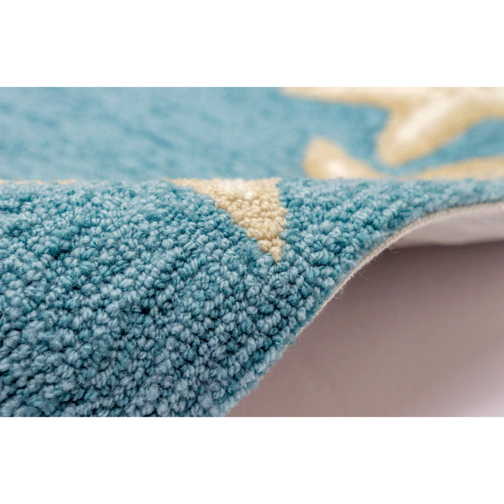 Capri Starfish Border Indoor/Outdoor Rug Aqua, Aqua, 2'x5'