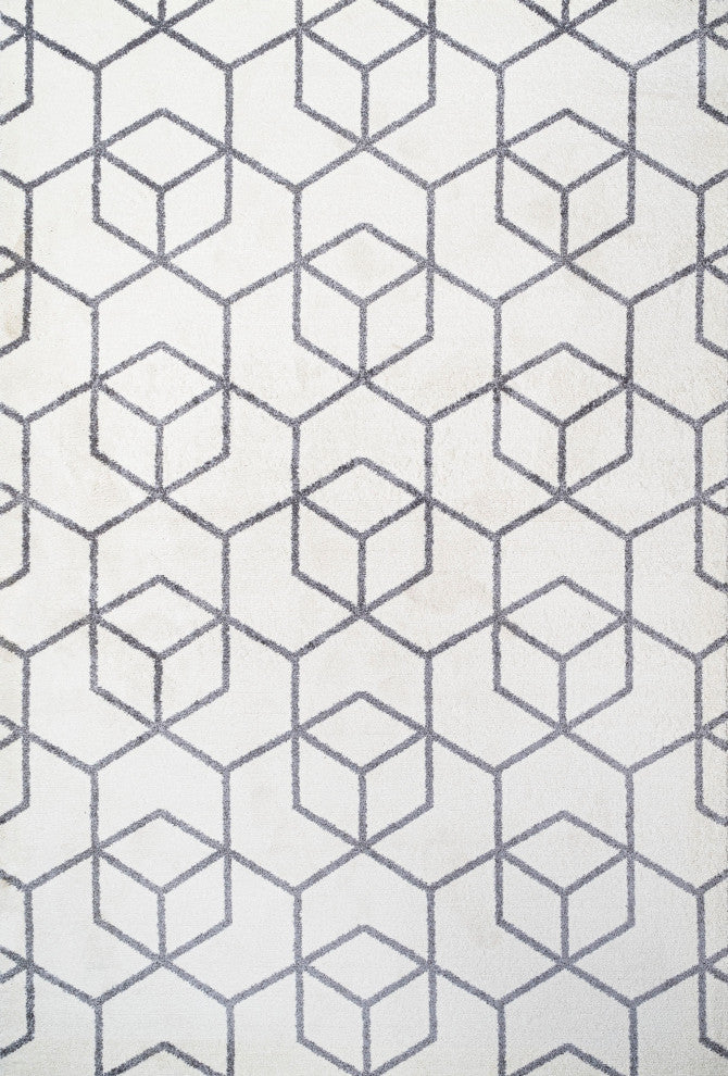 Tumbling Blocks Modern Geometric White/Gray 5'x8' Area Rug