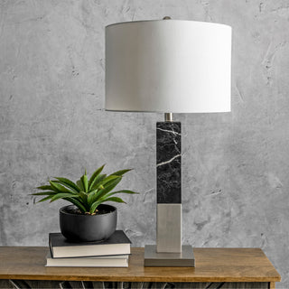 Nuloom 28" Marble Slab Obelisk Cloth Shade Black Table Lamp
