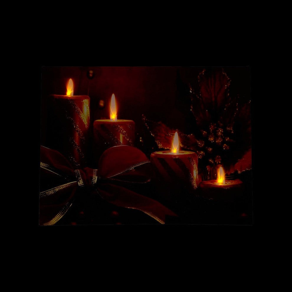 "LED Striped Candles With Poinsettia and Bow Christmas" Wall Art