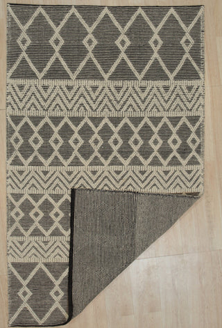 Handwoven Wool Black Contemporary Geometric Durrie Killim Rug, 8'x10'