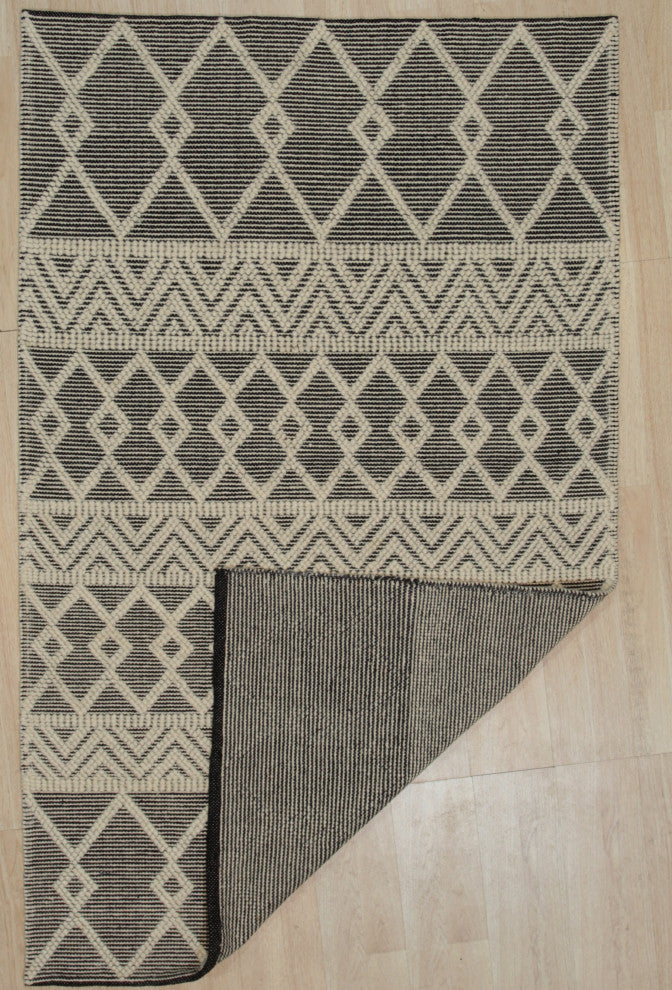 Handwoven Wool Black Contemporary Geometric Durrie Killim Rug, 8'x10'