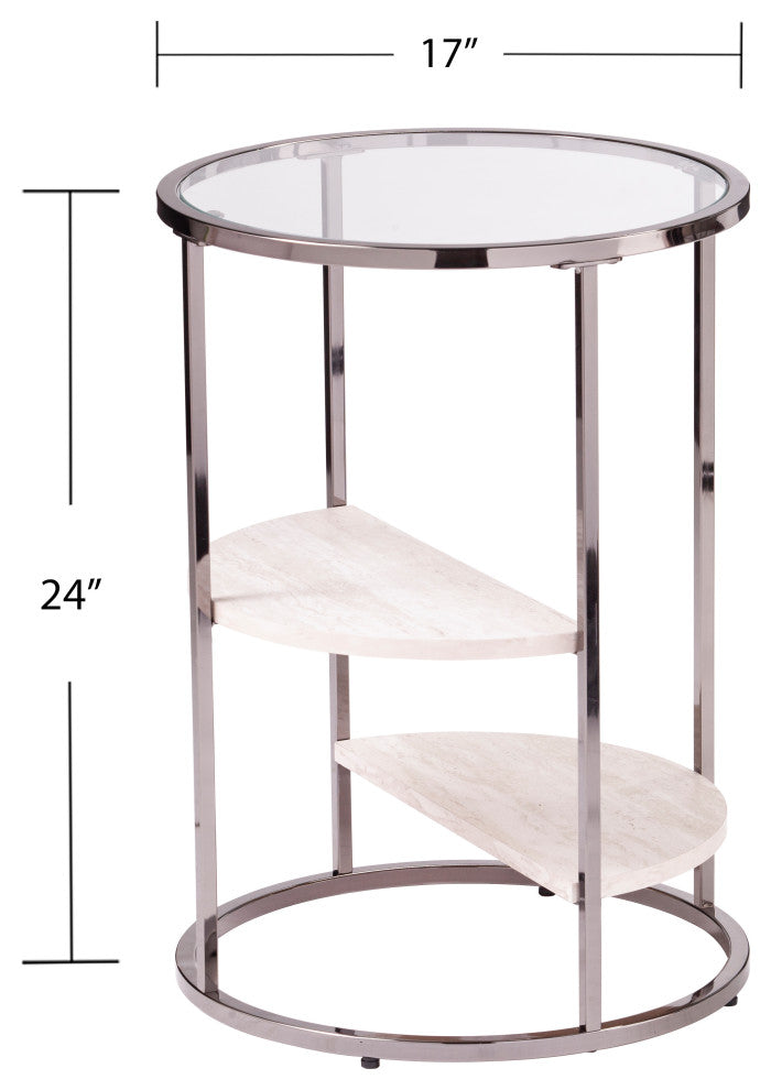 Lamonte Round Side Table with Faux Stone, Black
