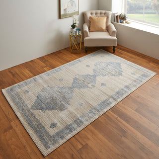 Weave & Wander Melba Nomadic Geometric Area Rug, Blue/Ivory, 4'3"x6'3"