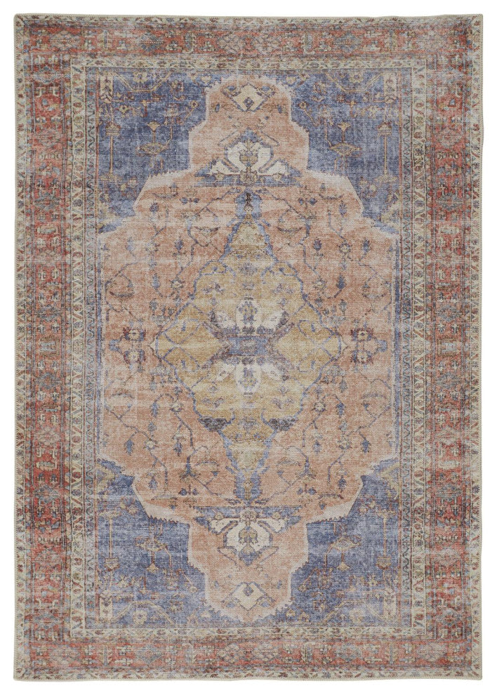 Prescott Vintage Machine Washable Rust/Blue Rug, 7'10"x9'10"
