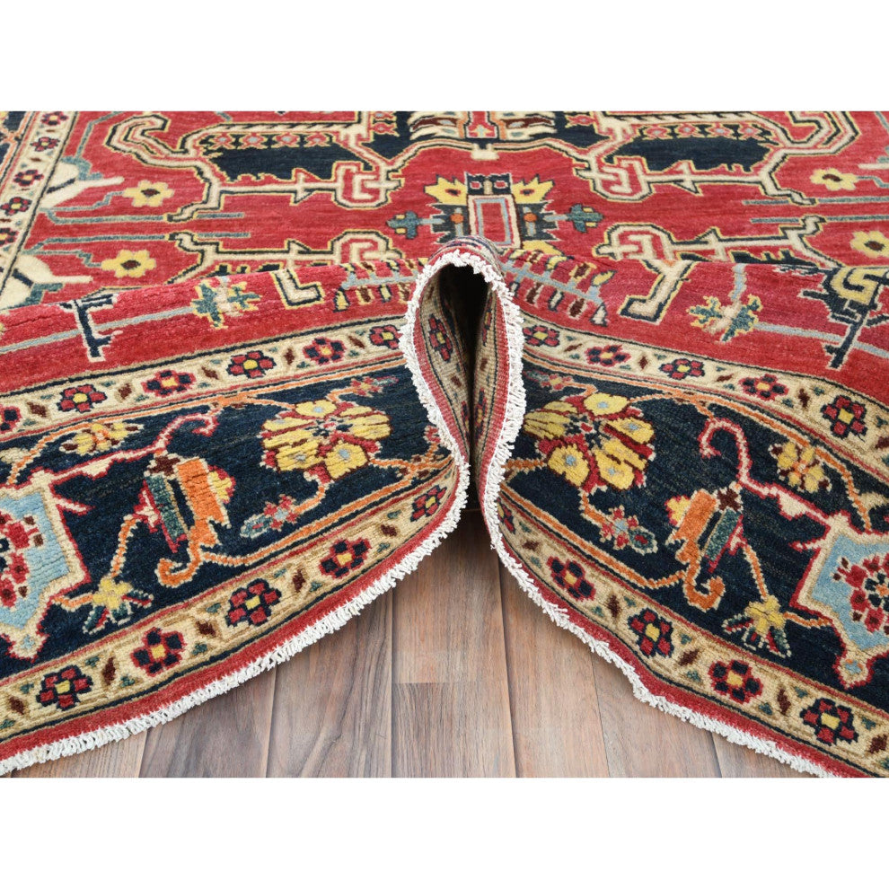 Imperial Red Afghan Peshawar Heriz Wool Hand Knotted Oriental Rug, 6'1"x9'2"