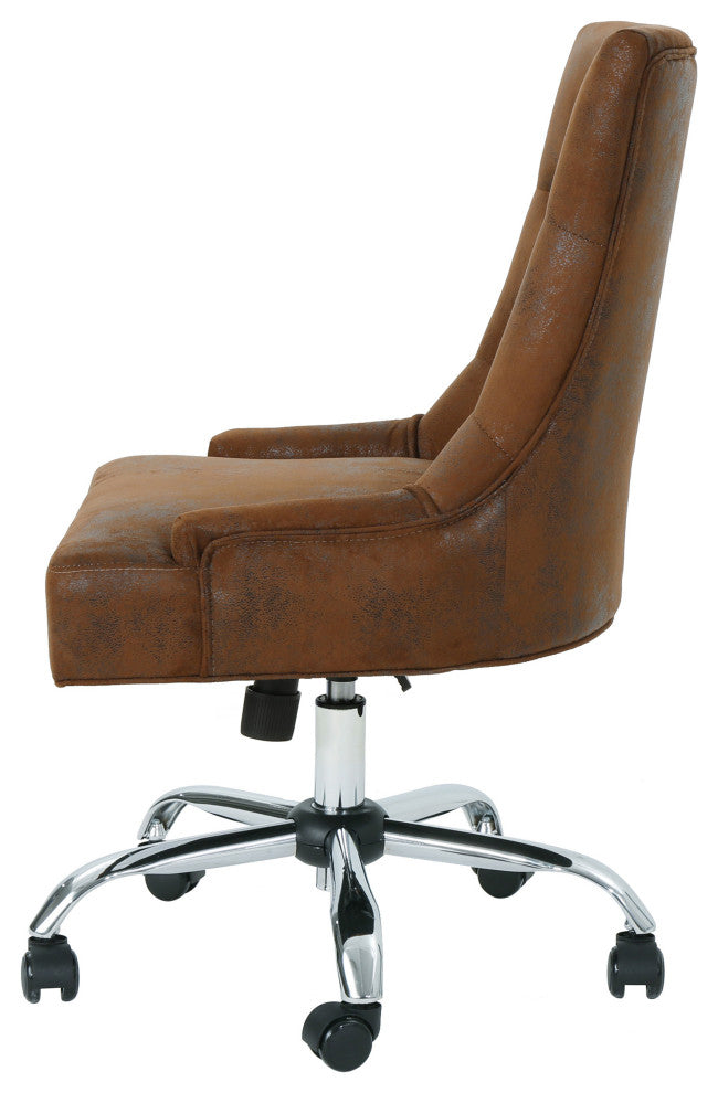 GDF Studio Bagnold Home Office Fabric Desk Chair, Brown/Chrome