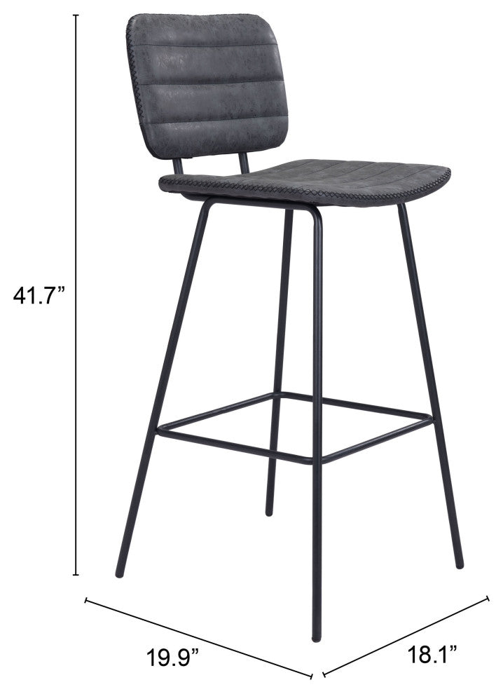 Bar Stool Chair Barstool, Set of 2, Faux Vinyl Leather, Steel, Vintage Black