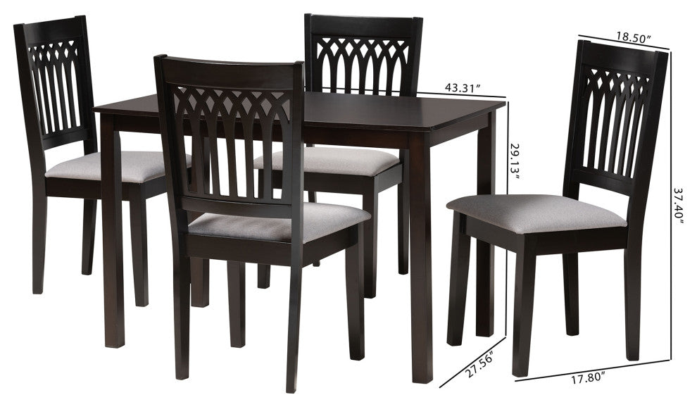 Marsala Modern Collection, Gray/Dark Brown, 5-Piece Dining Set