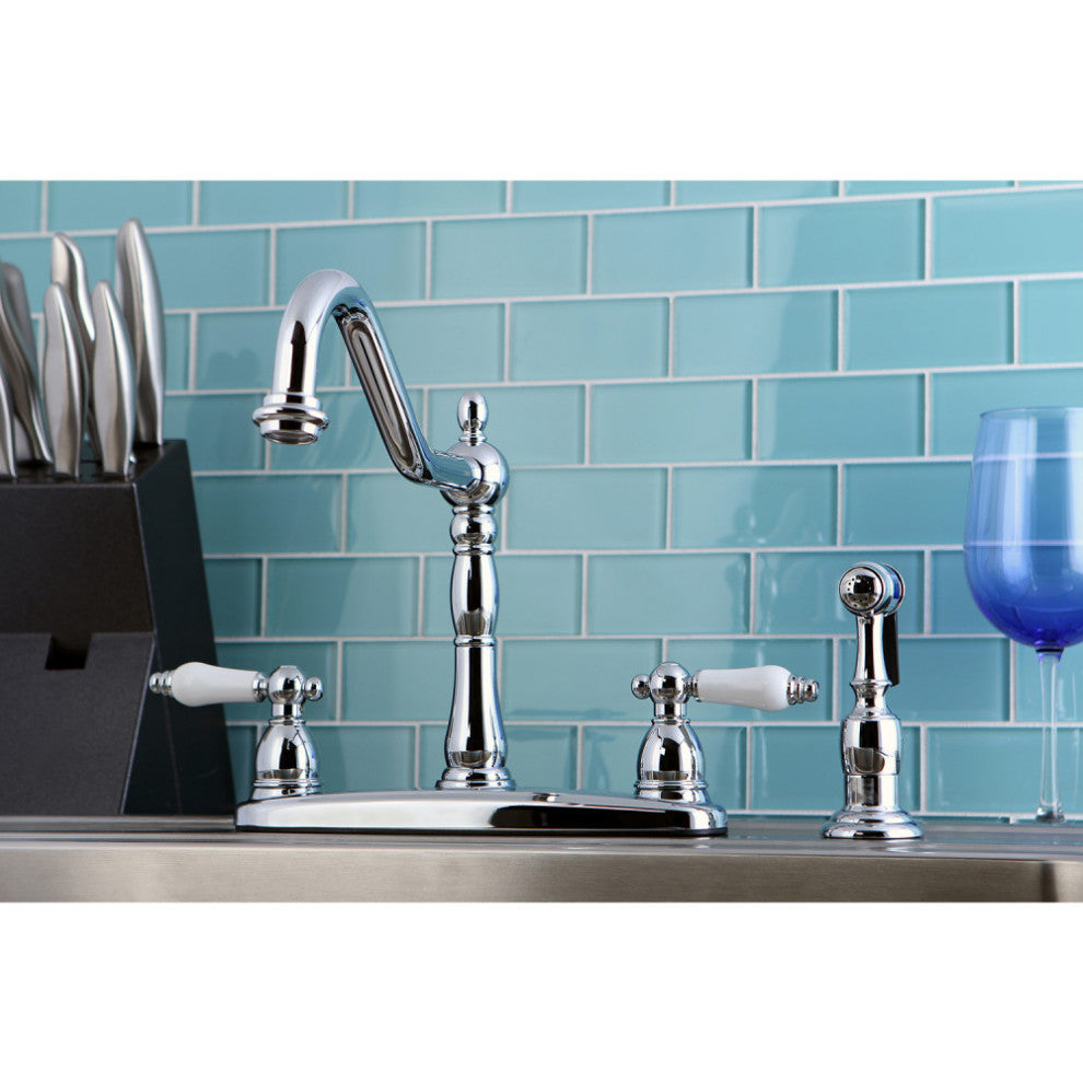 Kingston Brass Centerset Kitchen Faucet With Brass Sprayer, Polished Chrome
