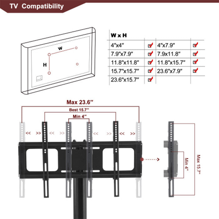 Black Multi-function TV Stand  Adjustable Height  Bracket Swivel 3-Tier