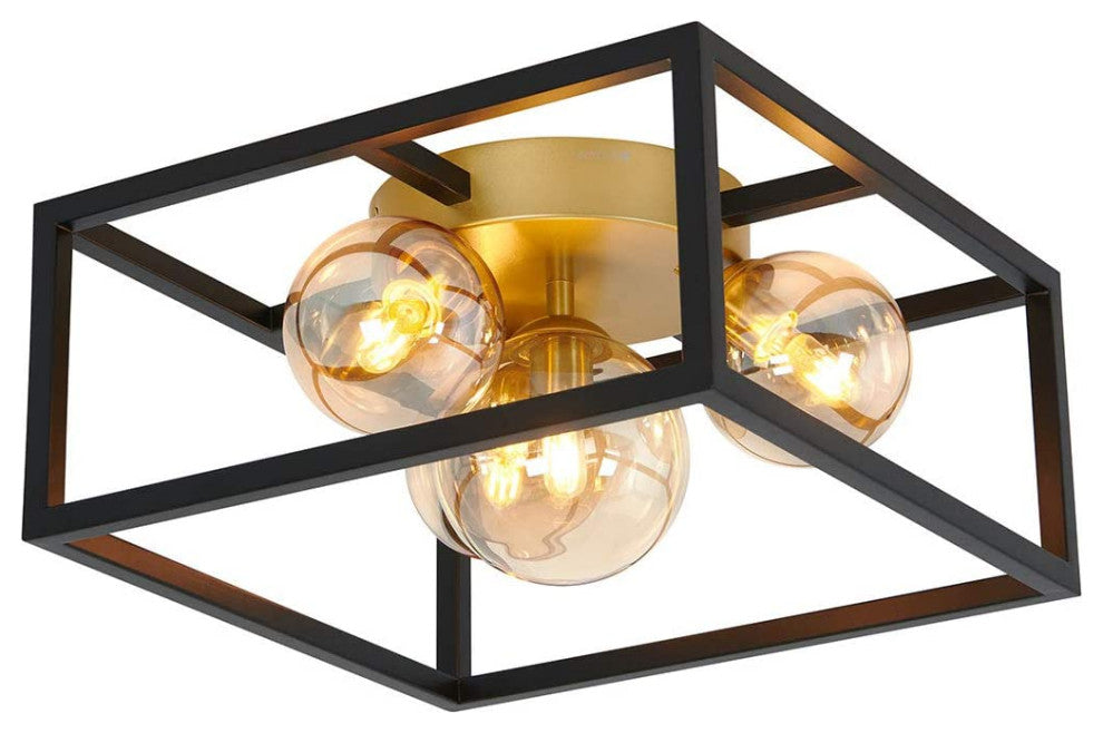 Artika Griffintown Flushmount Light Fixture, Black and Gold