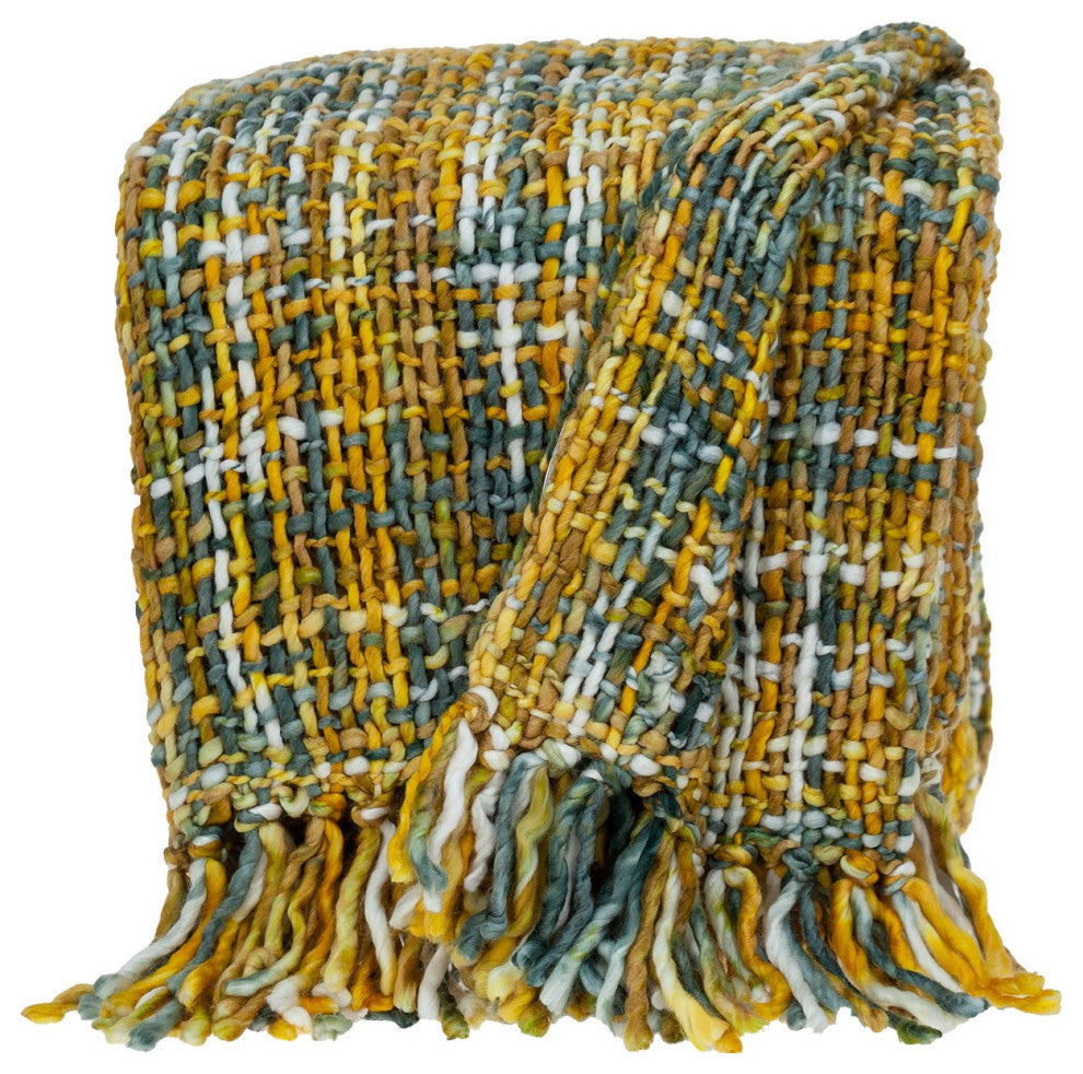 Boho Yellow and Gray Basketweave Throw Blanket