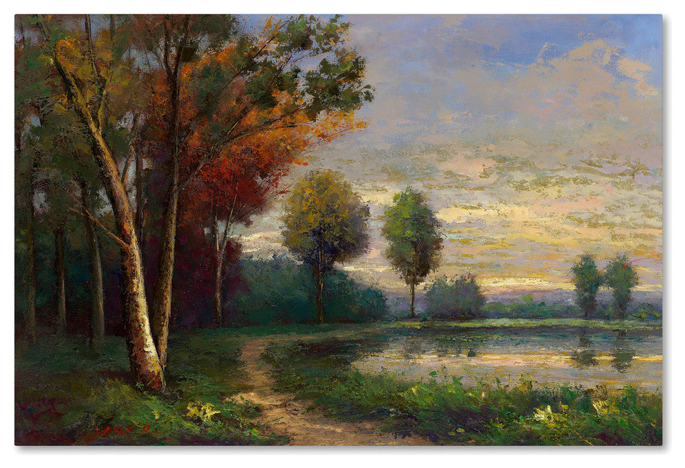 Daniel Moises 'Landscape with a Lake' Canvas Art, 22"x32"