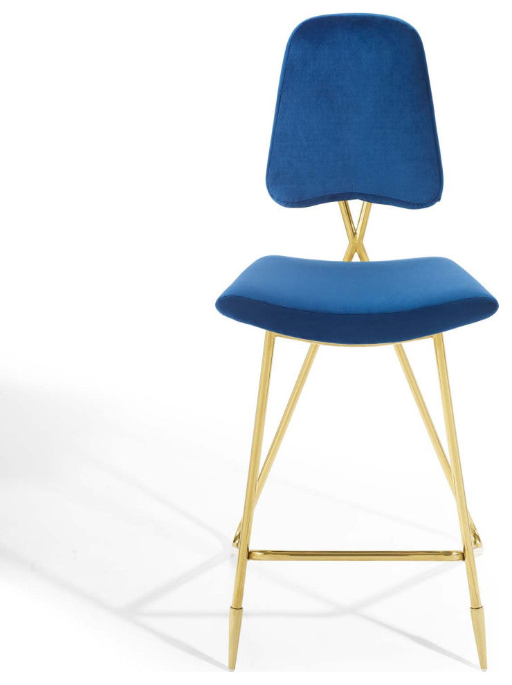 Bar Stool Chair Barstool, Velvet, Metal, Blue Navy, Modern, Bar Pub Cafe Bistro
