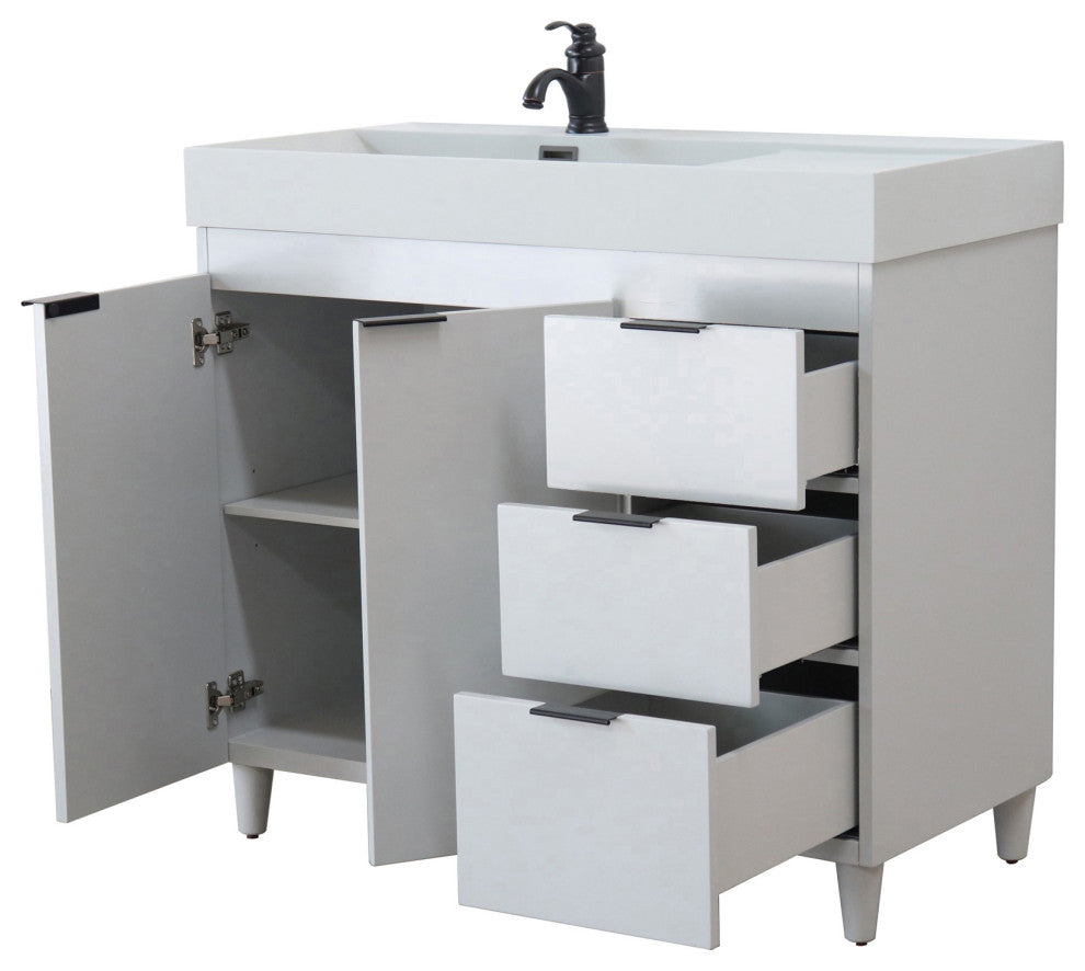 39" Single Sink Vanity, French Gray With Light Gray Composite Granite Top