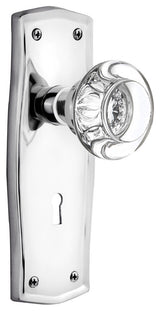 Prairie Plate With Keyhole Passage Round Clear Crystal Knob, Bright Chrome