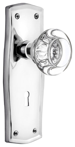 Prairie Plate With Keyhole Passage Round Clear Crystal Knob, Bright Chrome