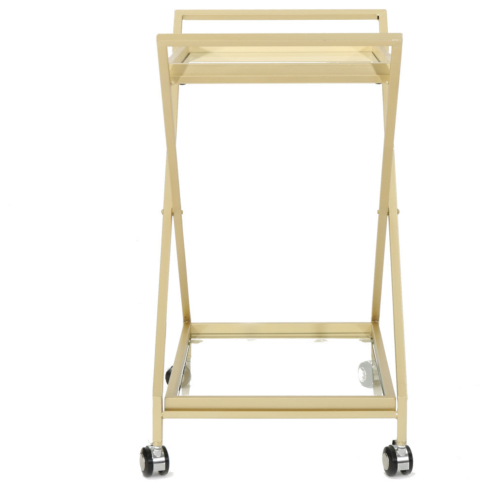 GDF Studio Ishtar Outdoor Powder Coated Iron and Glass Bar Cart, Gold