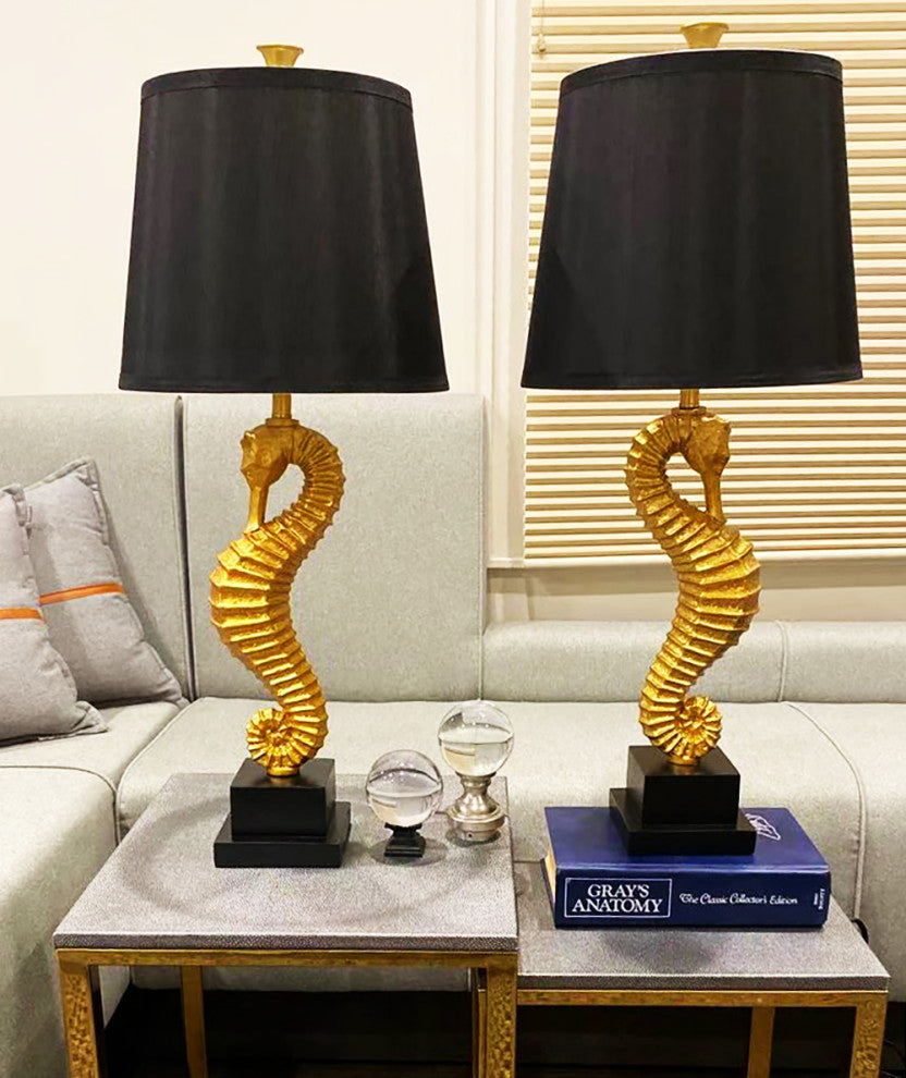 Set of 2 Seahorse Table Lamps, Gold